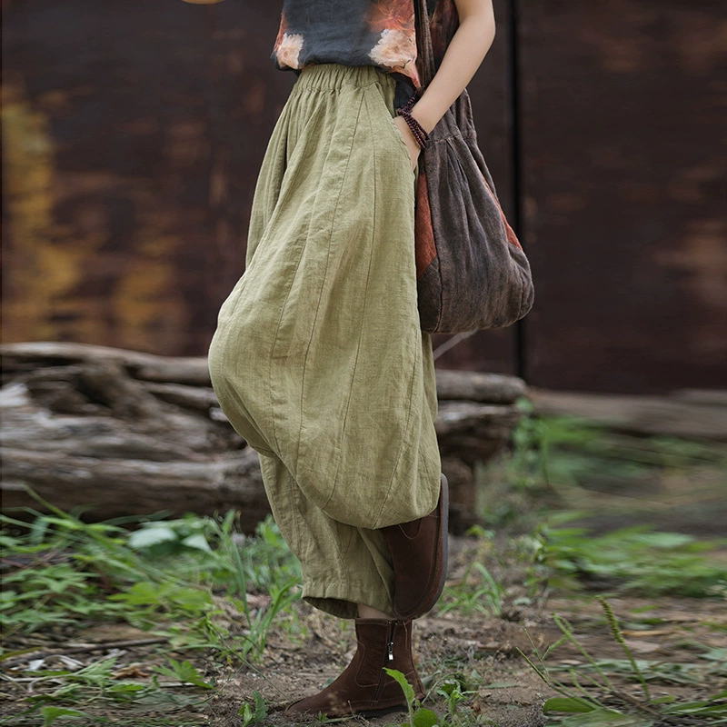 Новые улучшенные женские брюки из хлопка и льна, 32 элемента пэчворка, с эффектом потертости и стирки, осенне-зимние, повседневные, длиной до щиколотки, модель «Тыква»