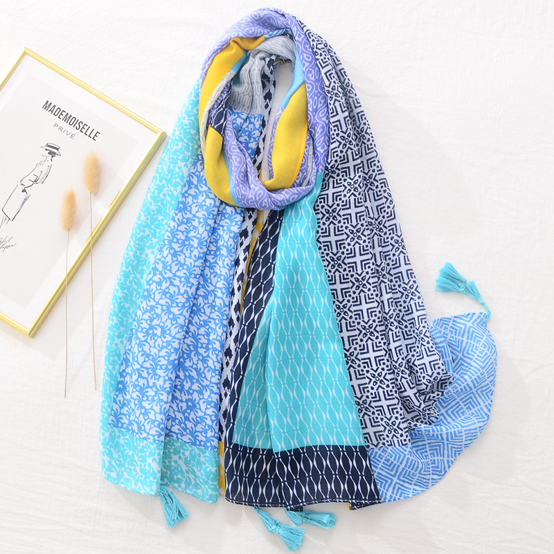 Calle europea y americana estilo retro pop flor impresa bufanda hembra cóncavo-convexo forma estudiante versátil algodón y lino sensación bufanda