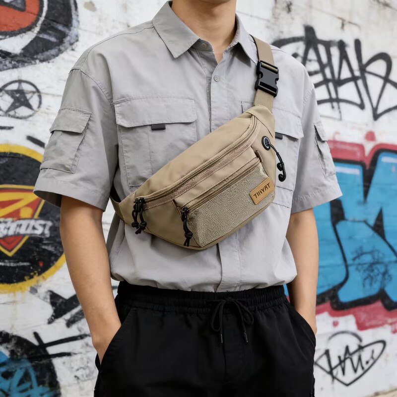 Tinyat New Waist Bag Men's Cross-Border Trendyy Men's Crossbody Bag High-End Cycling Waist Bag with Headphone Holes Wholesale