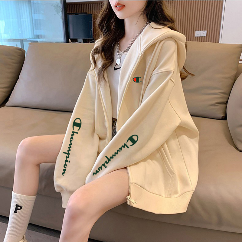 Japanese Version Champion Hooded Sweatshirt Short Jacket for Women, Spring and Autumn, Loose Fit, Printed Logo, Couple's Outfit Japanese Version Champion Hooded Sweatshirt Short Jacket for Women, Spring and Autumn, Loose Fit, Printed Logo, Couple's Outfit