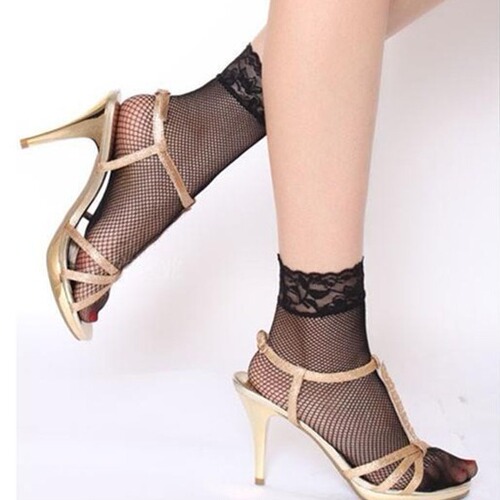 Summer and Autumn Thin Sexy Lace Women's Short Socks Black Stockings with Lace Patterns and Fishnet Design Net Eye Socks