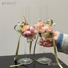 结婚敬酒杯一对韩系手工diy仿真花装饰香槟杯订婚结婚高脚杯