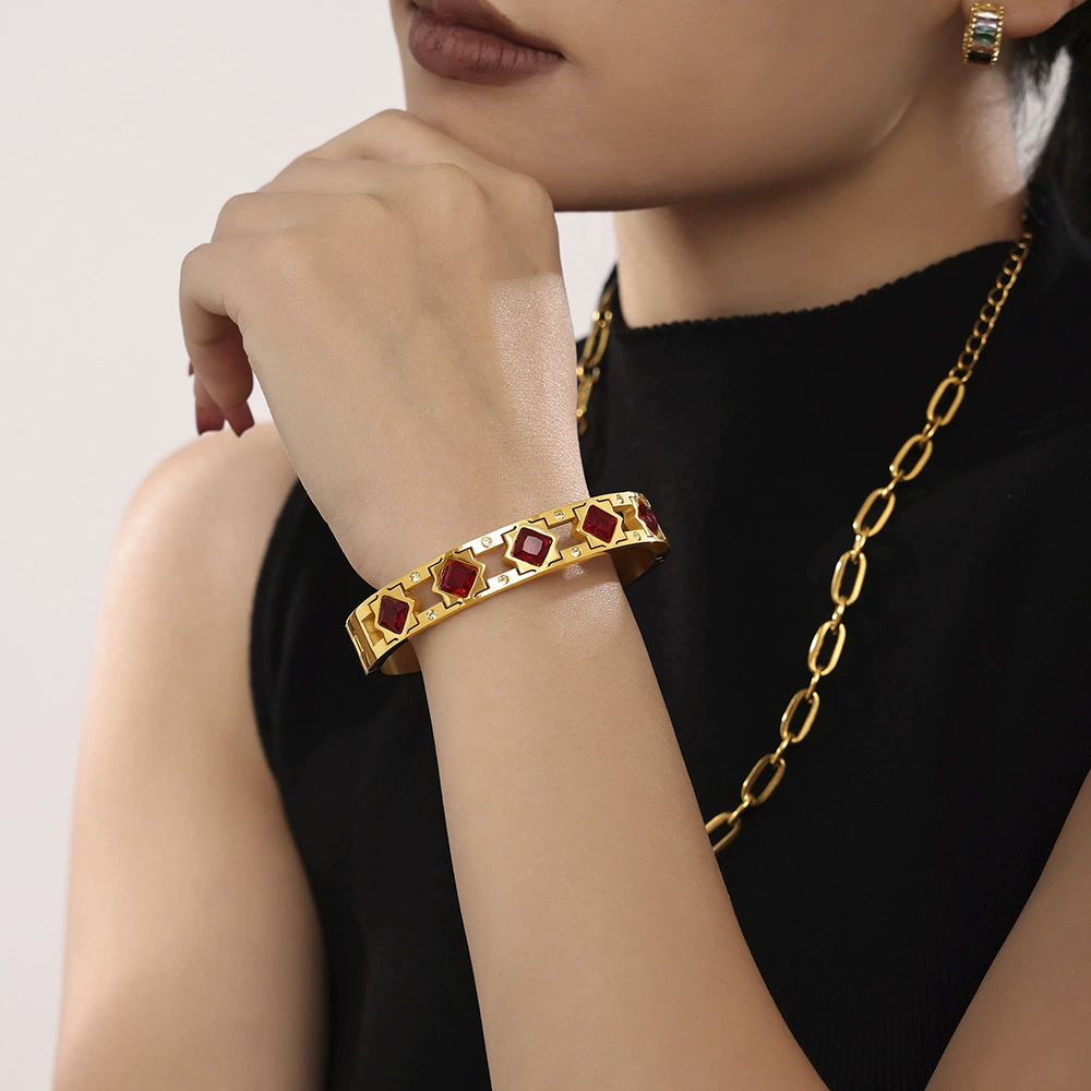 (Cross-border trading), square glass bracelet with zircon, accessory stainless steel, European style