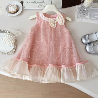 Girls' dress Summer 2024 New Style Girls Stylist Baby Summer Sleeveless Princess Dress Children's Sling Skirt