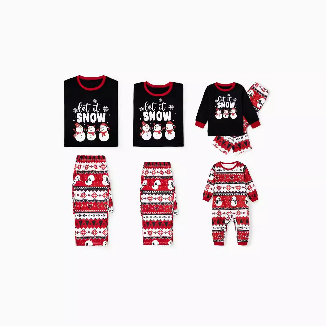 Höst- och vintertryckta hemkläder pyjamasset julhatt föräldrabarnskläder_voghion.com