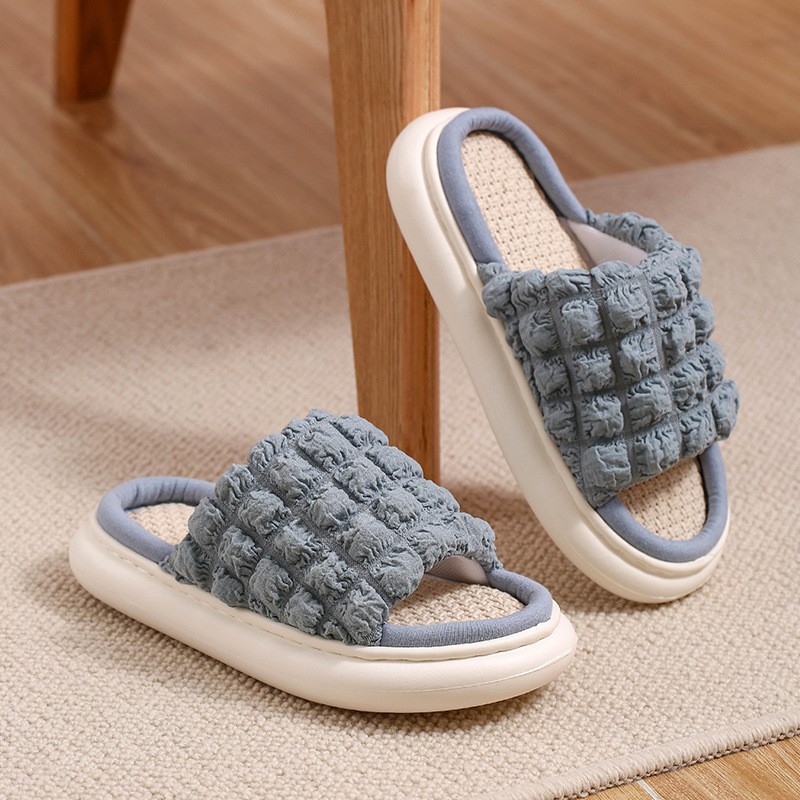 Japanese Linen Slippers for Women in Spring and Autumn Home Indoor Puff Cotton Hemp Mute Anti slip Thick Bottom Bathroom Slippers for Men Wholesale