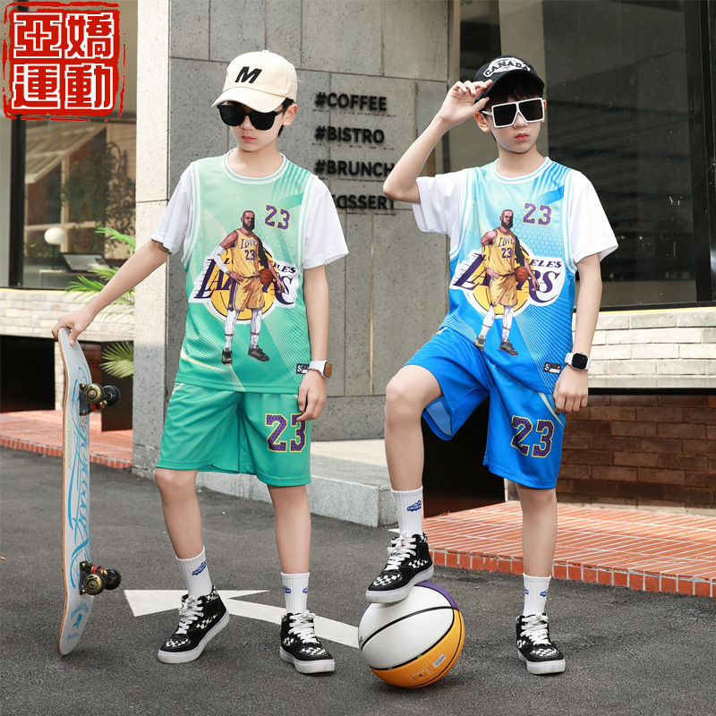 Children's Basketball Uniforms Summer Quick-Drying Breathable Primary School Students Training Uniforms for Boys and Girls No. 23 Jersey Trendyy Sports Suits