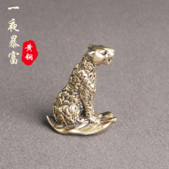 復古純黃銅金錢豹桌面擺件一夜暴富創意茶寵擺飾工藝品老銅器批發