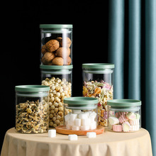 高硼硅玻璃密封罐带盖家用厨房储物罐圆形透明茶叶罐子五谷杂粮罐