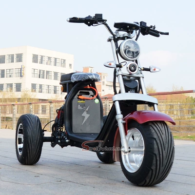 Elektrikli motosikletlər Three Wheel Harley Electric - red-60v12ah-removable-battery