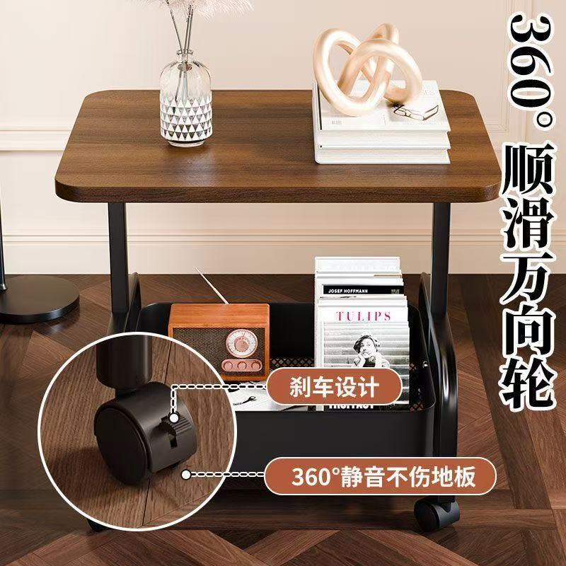 可移动双层茶几小推车边几客厅沙发收纳带轮茶桌卧室置物架小桌子|undefined