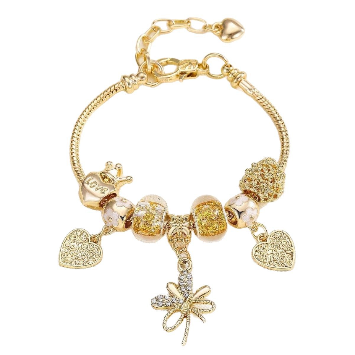 Brazalete Panjia, brazalete de cuentas DIY transfronterizo, arco de diamante de oro, joyería de moda de la corona de amor