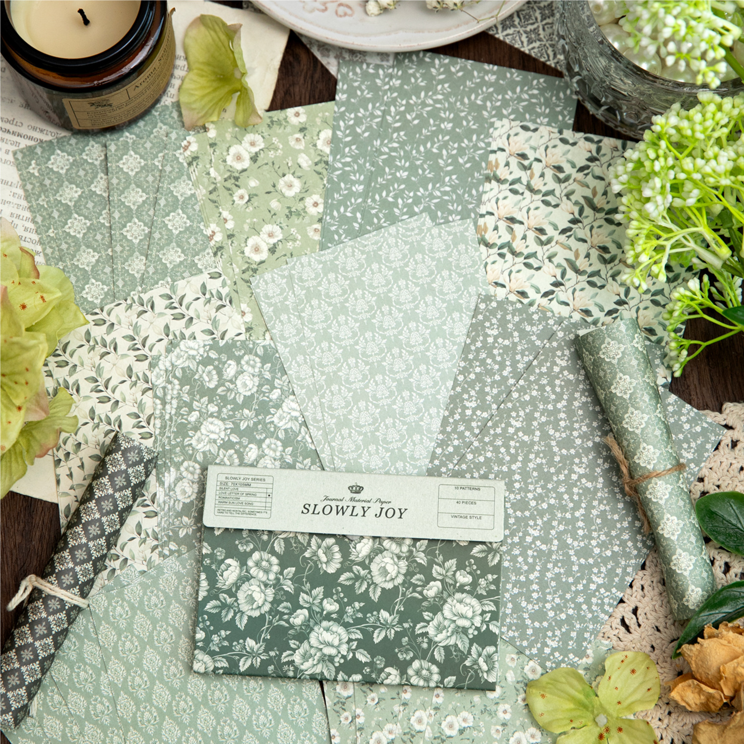 El papel de material retro ligero se regocija lentamente, el libro de material de decoración de collage de papel de contabilidad manual floral transfronterizo