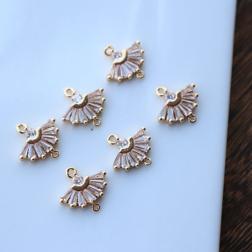 Copper-plated gold sapphire micro-inlaid fan-shaped earring pendant set with double clasps, accessory chain and ancient-style hairpin bracelet beads material kit