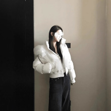 美式驼色大毛领连帽短款棉服外套女秋冬新款设计感百搭显瘦面包服