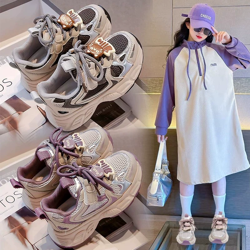 Обувь для девочек Детская спортивная обувь вышивка 2025 Осень новый стиль для девочек