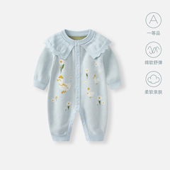 婴儿衣服连体衣秋装2025新款男宝宝满月百天针织哈衣春秋外出爬服