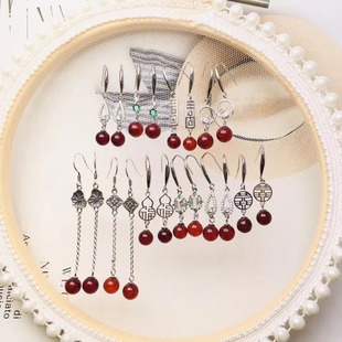 Natural beeswax blood pearl earrings wine red 925 silver inlaid earrings Ketang jewelry origin wholesale