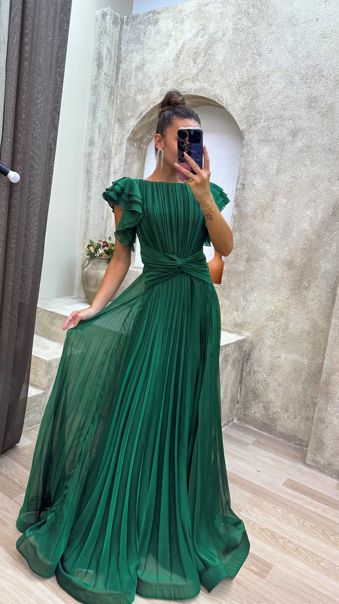661W New European And American Fashion Women's Mid-Waist Slimming Long Pleated Dress, Large Hem Gown_ecoleips.com
