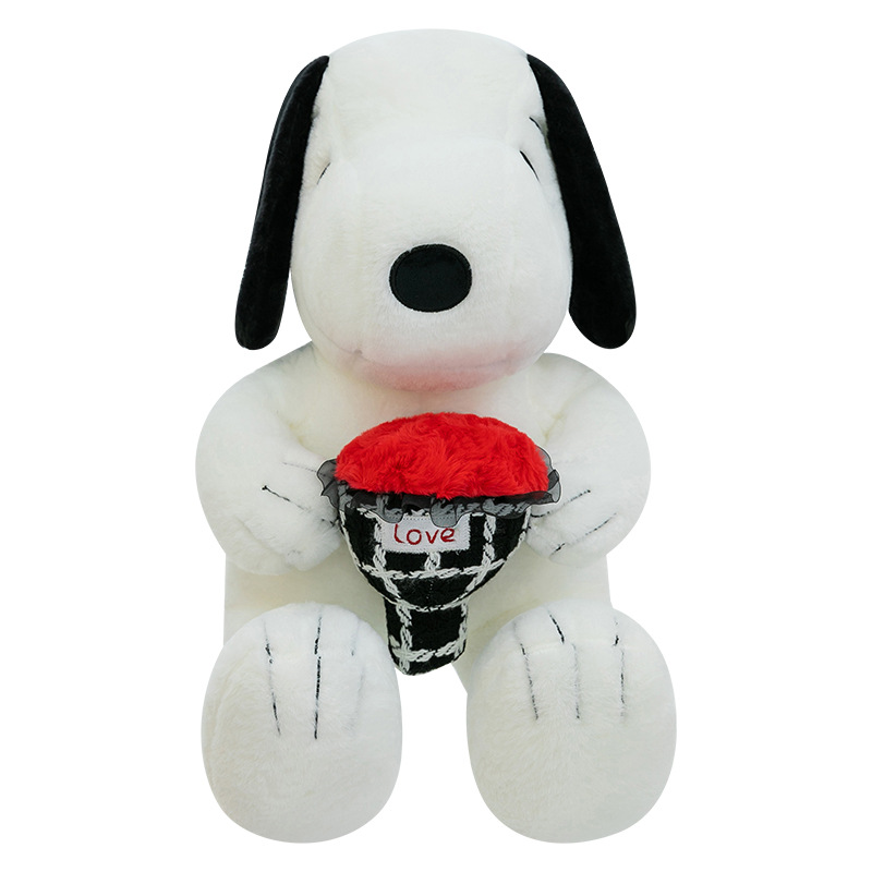 Snoopy Dog Series Plush Doll Cute Holding Flower Snoopy Doll Red Neck Dog Pillow Grabber Doll