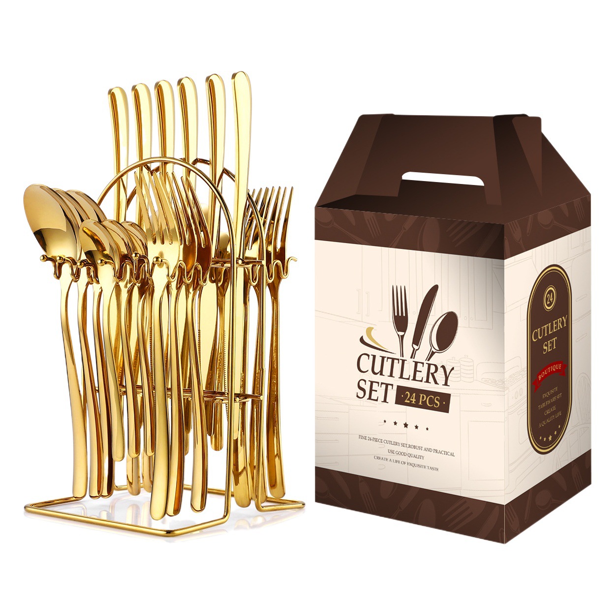 Juego de vajilla de acero inoxidable para el hogar Cuchillo de hogar de cuatro piezas de 24 piezas, tenedor, caja de almacenamiento de cuchara