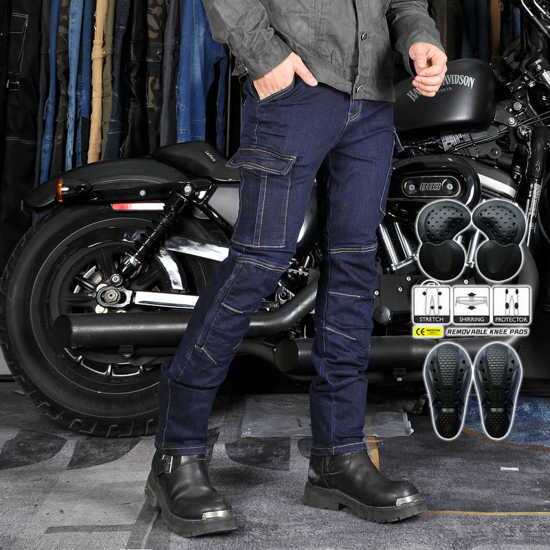 VOLERO pantalones vaqueros de la motocicleta de los hombres y las mujeres de la motocicleta ocasional pantalones de montar retro casual Slim off-road pantalones anti-caída