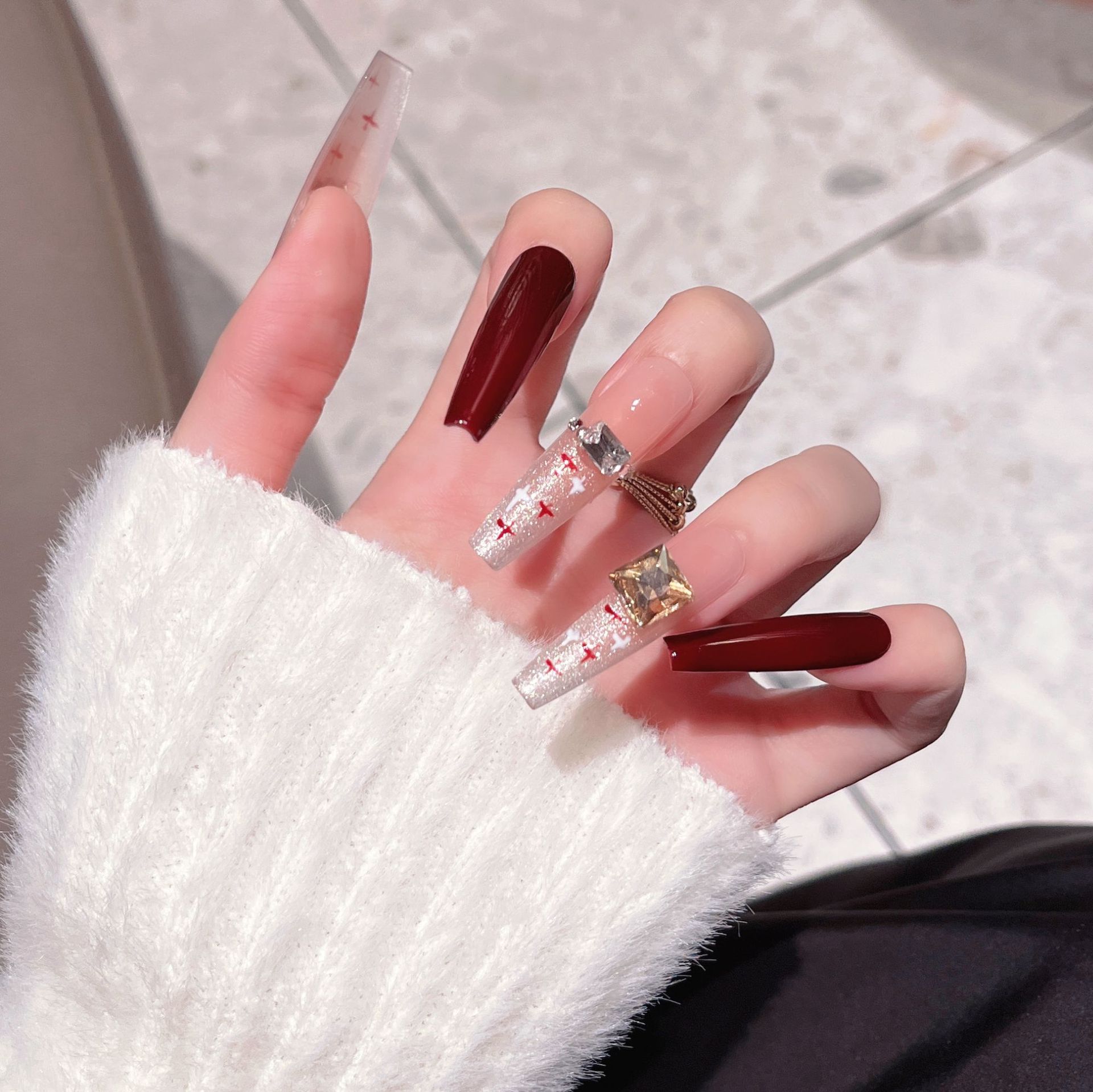 Uñas postizas de ojo de gato transfronterizas, piezas de uñas hechas a mano, uñas postizas, arte de uñas portátil, estilo largo de alta gama.