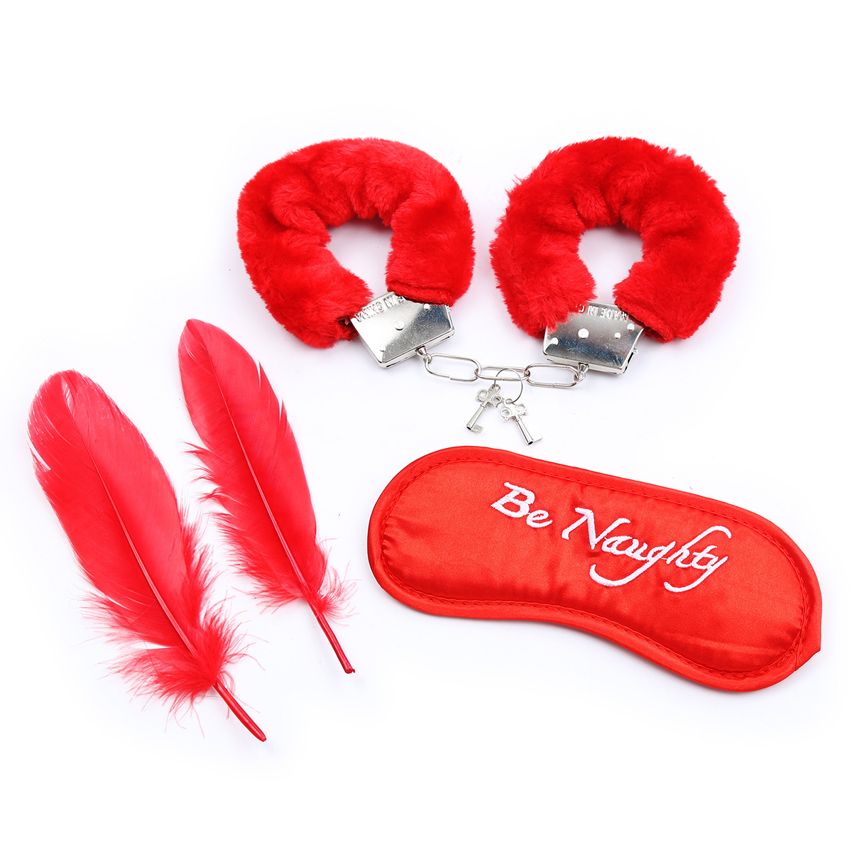 Comercio exterior SM Interés tres piezas set de peluche esposas bondage máscaras para los ojos artículos de coqueteo plumas buckle bondage