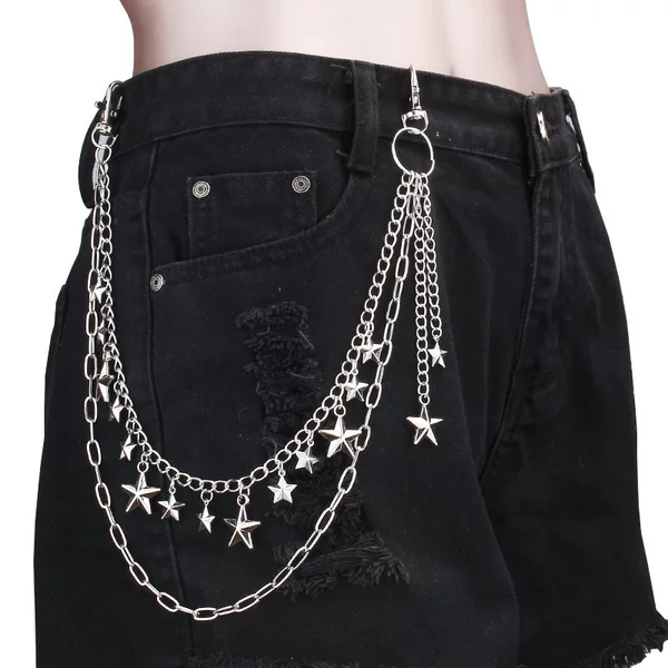 Popular Punk Metal Five-Pointed Star Pendant Double-Layer Chain Cross-Border Pants Chain Unisex Trendy Hip-Hop Waist Chain Accessory