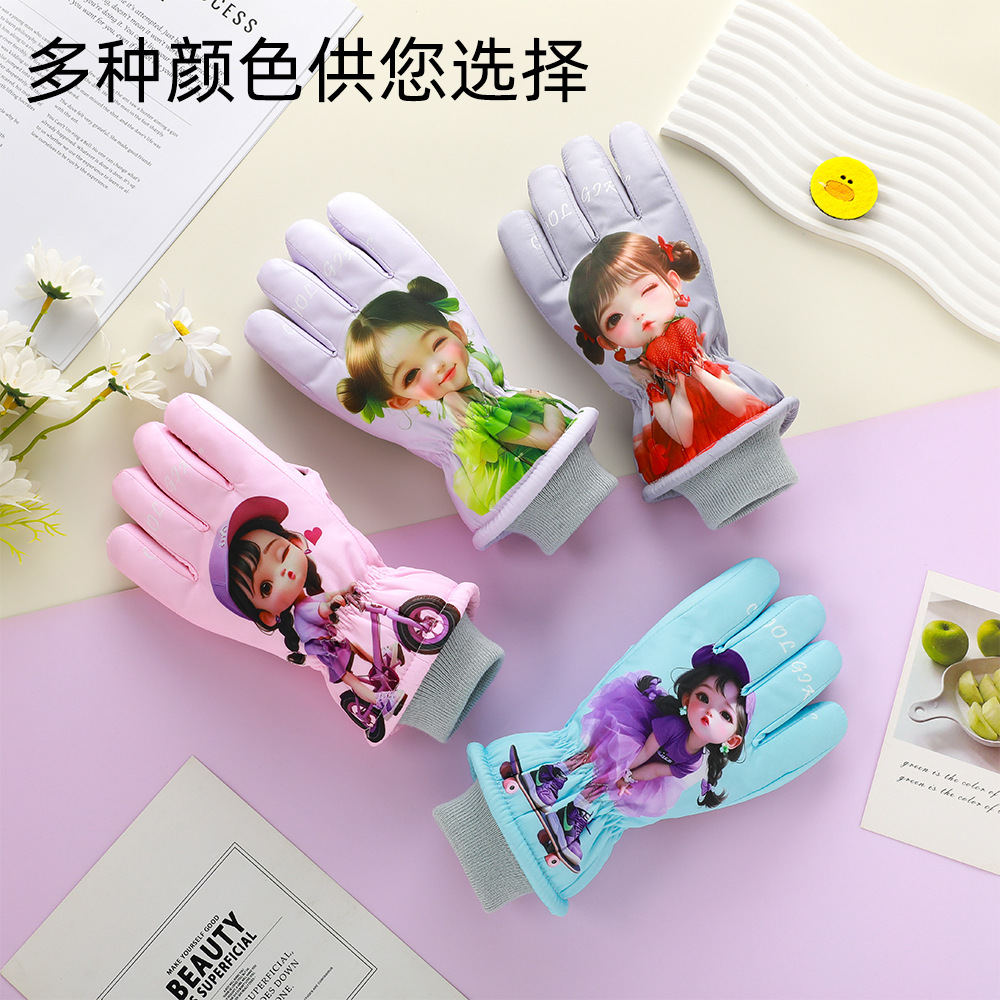 Guantes de esquí para niños calientes a prueba de derrames de agua en invierno, guantes de nieve a prueba de viento y frío para niños y niñas.