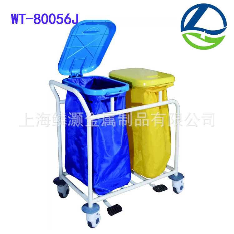钢塑单桶污物车污衣车医用晨间护理车带盖脚踏式医用护理车