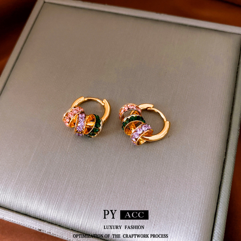 中古风彩色锆石圆圈耳扣复古轻奢高级感气质耳环时尚百搭耳饰批发|undefined