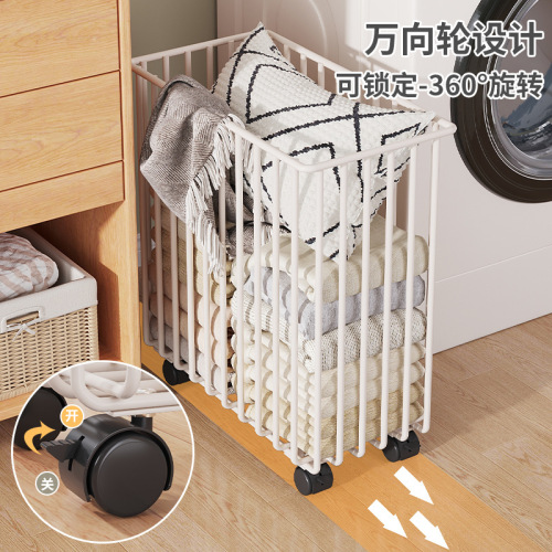 Laundry basket, household dirty clothes basket with wheels, movable bathroom dirty clothes storage basket, bathroom artifact