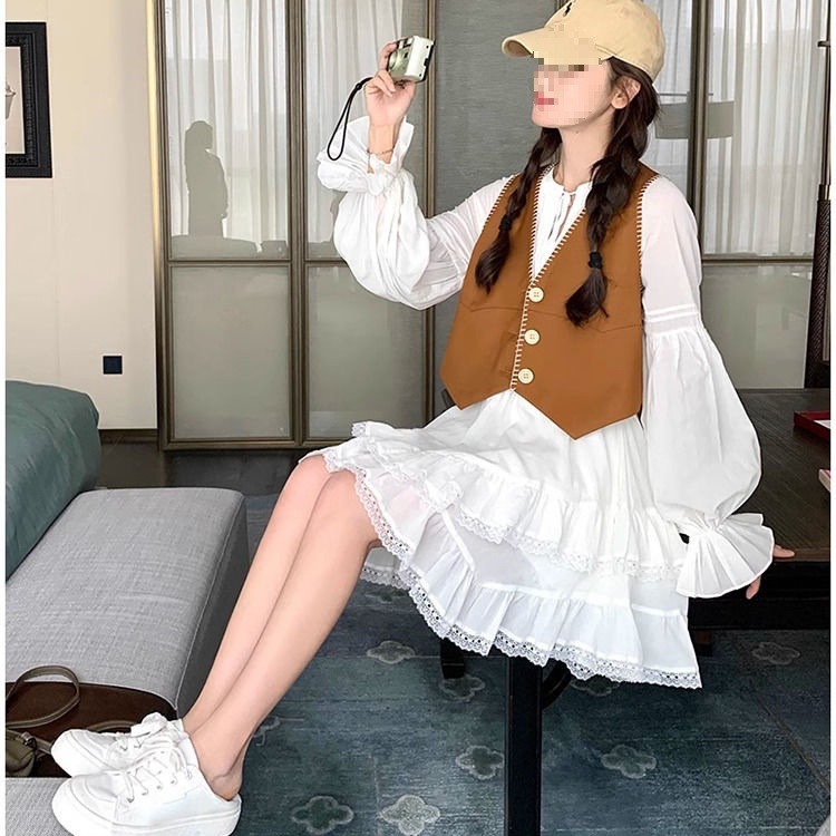 温柔穿搭超仙马甲小香风两件套春装新款显瘦小个子甜美减龄连衣裙|undefined