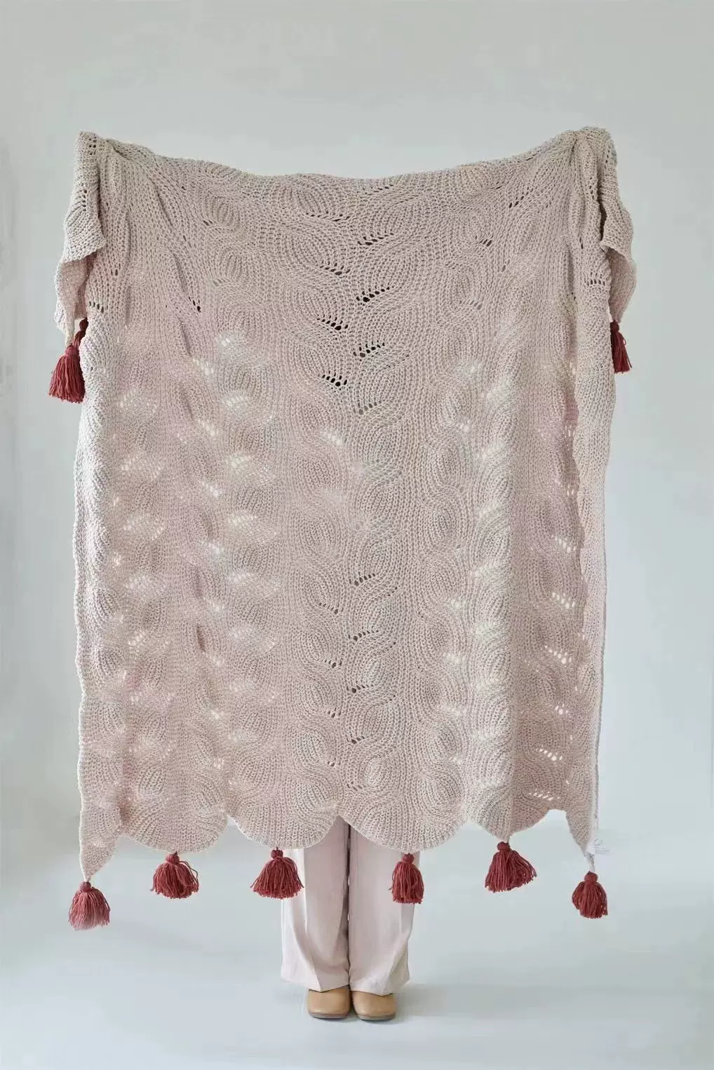 跨境新品货源流苏针织镂空空调毯子午睡懒人被子沙发盖毯民宿装饰