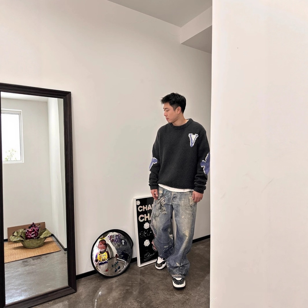 正确版现货原标V家25SS新款滑雪Logo嵌花毛衣休闲宽松男女同款