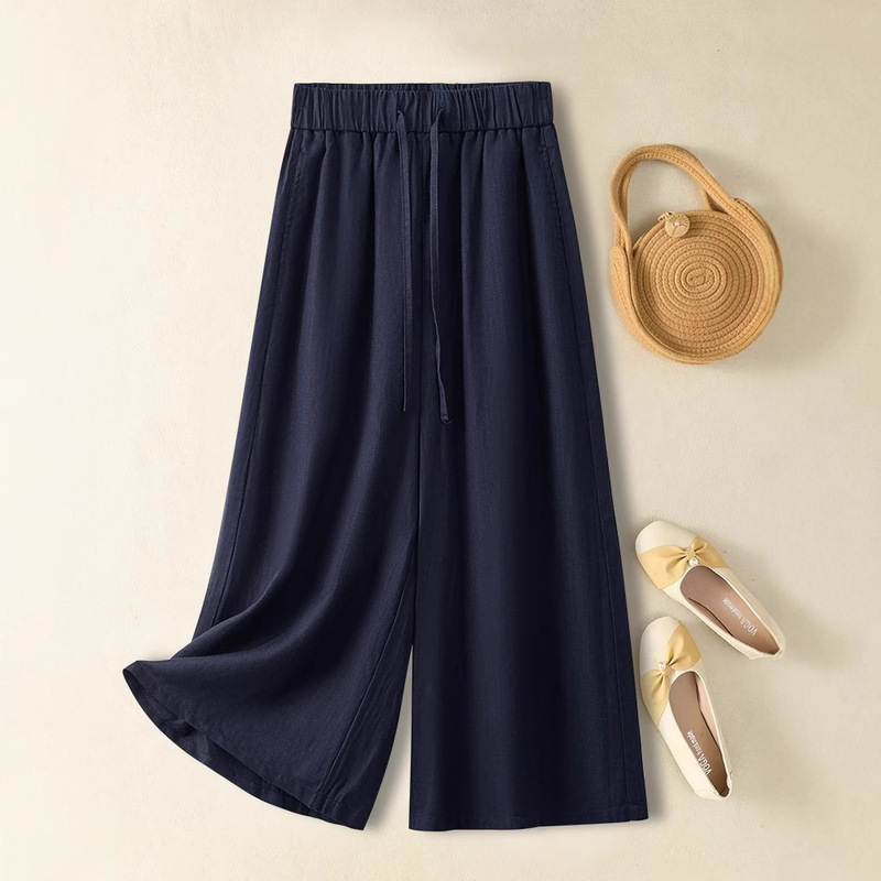 Linen Wide-Leg Pants for Women, Summer Thin Style, 2026 New Model, Cotton-Linen Ice Silk Skirt Pants, Very Stylish