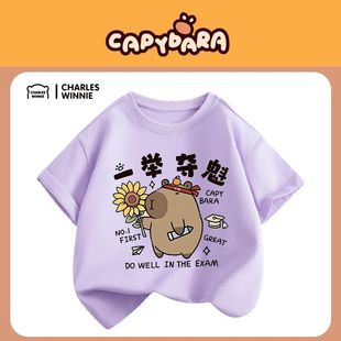 Girls Short-Sleeved T-Shirt Thin 2025 New Style Girls Pure Cotton Cartoon Half-Sleeved Tops Kidsren's Sports Bottoming Breathable t