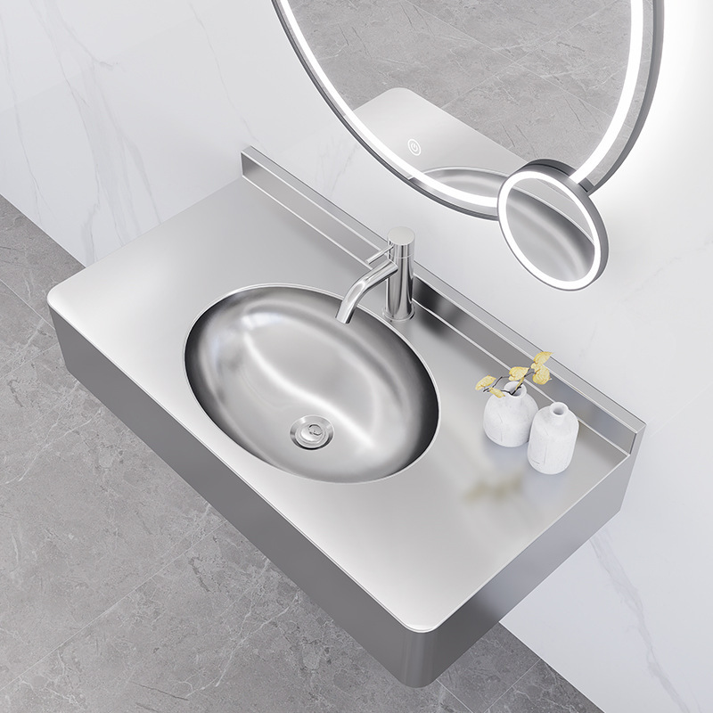 304 Stainless Steel Wall-Mounted Integrated Washbasin with Countertop, Bathroom Washbasin, Wash Basin, Countertop Basin