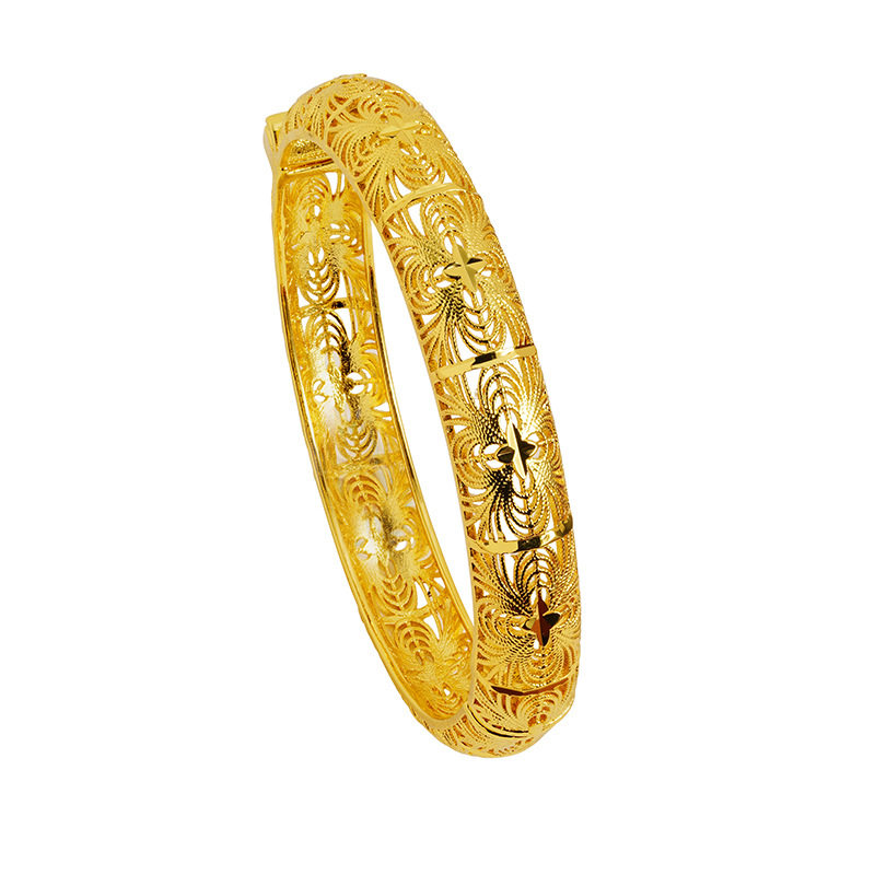 Oro seda tallada hebilla pulsera antigua herencia pulsera cobre aleación todo partido estilo chino joyería suministro al por mayor