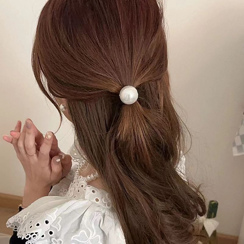 日韓風シンプルな真珠の皮筋の女性の高級感のある団子の髪の輪の頭飾りの高弾力の丈夫な皮のカバーの紐|undefined