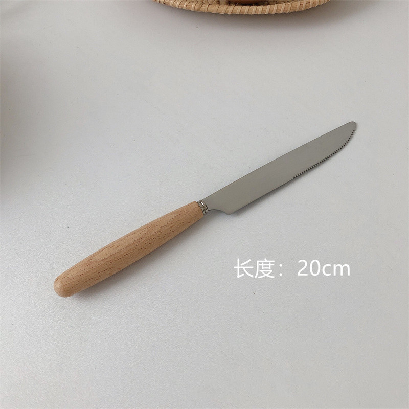学生木柄ステンレスナイフフォーク食器セットステーキデザートインスタ风长柄箸フォークスプーンセット|undefined
