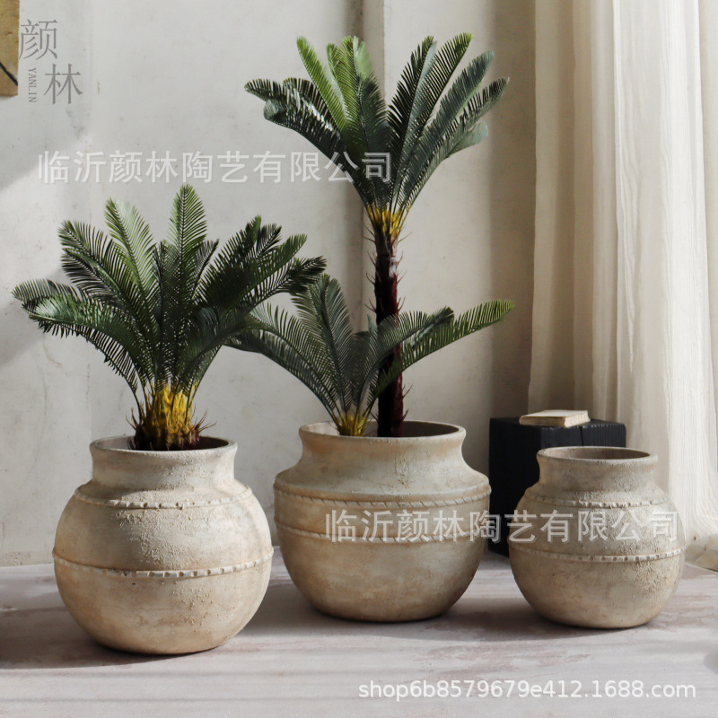 Art retro de cemento vasijas de flores sala de estar modelo de hotel de alto nivel ligeras decoración de vasijas de flores