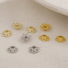18k gold-plated color-preserving genuine gold hollow six-petal flower pendant 6mm flower bead DIY bracelet spacer bead holder