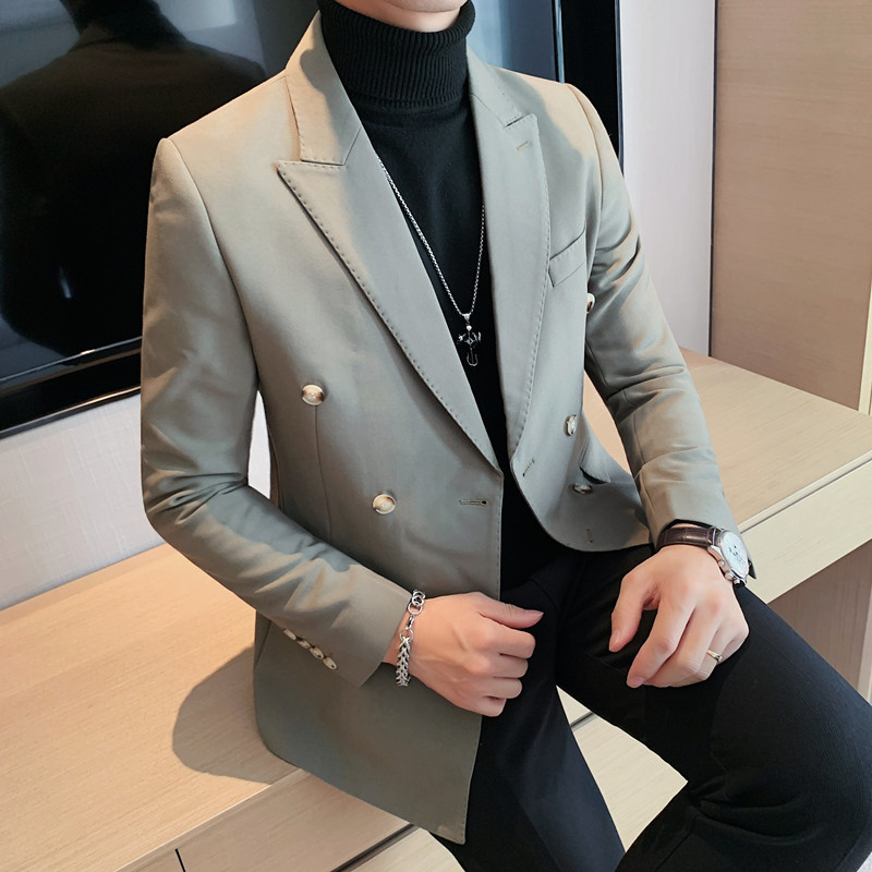 boy Boy 2024 Cross-Border Double-Breasted Business Suit Slim Fit Solid Color European And American Simple Men's Blazer Jacket_viptrois.com