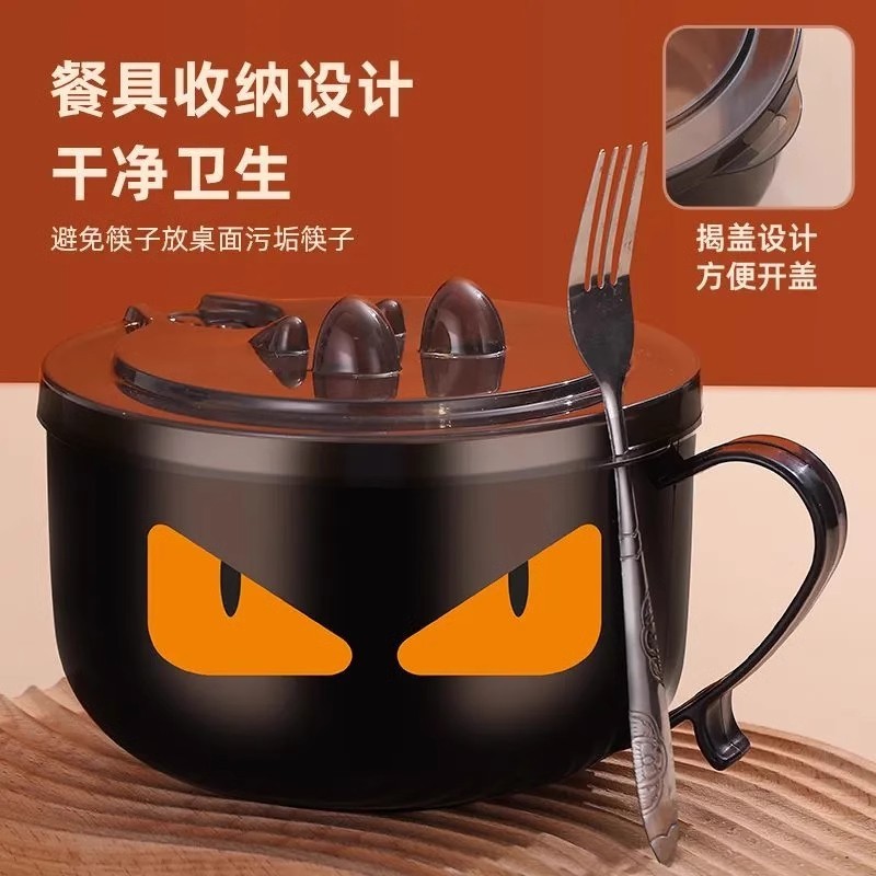ステンレスのカップラーメンの碗の寮は学生でインスタントラーメンの碗の箸のセットの大容量の出勤する食堂で仕事をします。|undefined