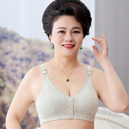 New wholesale bras for middle-aged and elderly people, large size bras without rims, front button mom bras, cotton bras