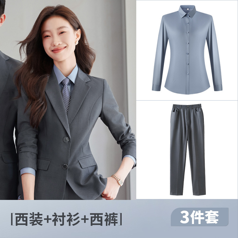 회색 여성 정장 + 바지 + 셔츠