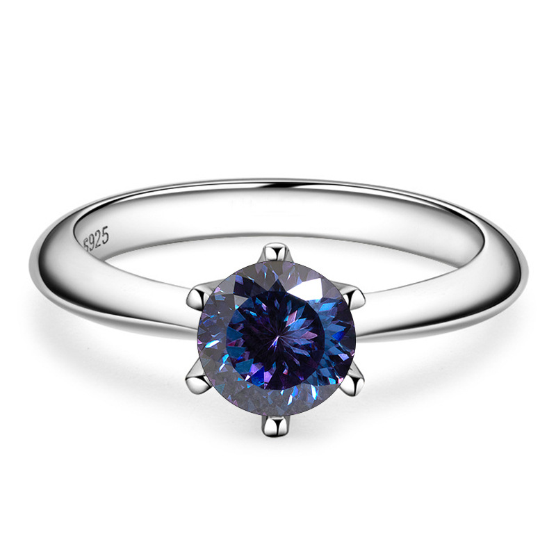 1 quilate color D mujer delicado anillo de boda de color S925 plata esterlina fuego explosivo de color