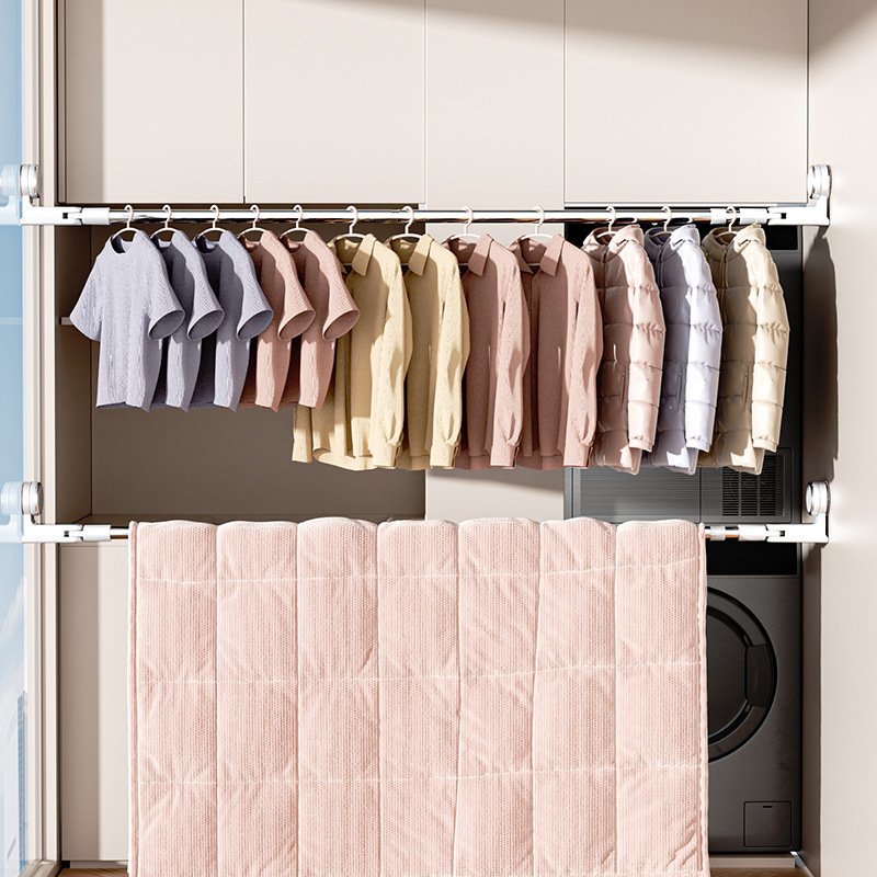 Suction Cup Balcony Clothes Drying Rack, Rotating Clothes Rod, No-Drill Quilt Drying Rack, Household Retractable Clothes Drying Tool